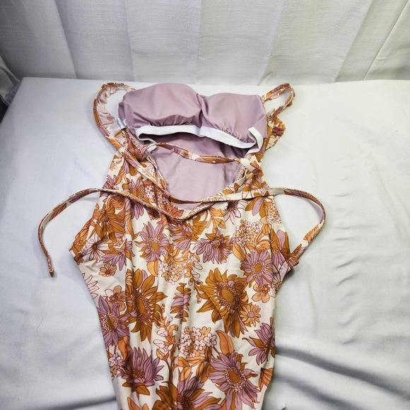 Kona Sol Swimwear One Piece High Coverage Yellow Tropical Floral Size XL NWOT - Picture 5 of 6